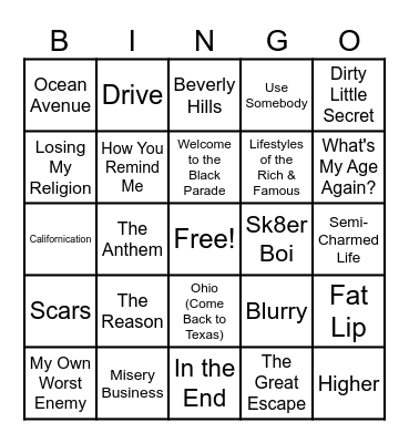 Pop Rocks (& Punk!) Bingo Card
