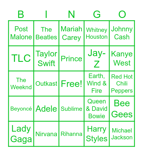 Who Sang That? Bingo Card