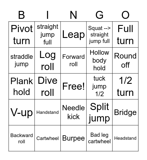 Gymnastics Bingo! Bingo Card