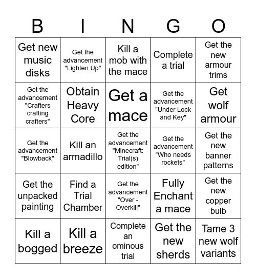 Minecraft 1.21 Bingo Card