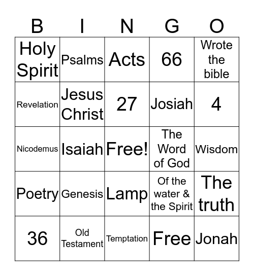 Books of the Bible Bingo Card