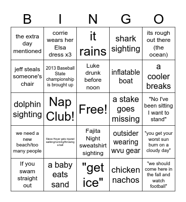 Beach Bingo Card