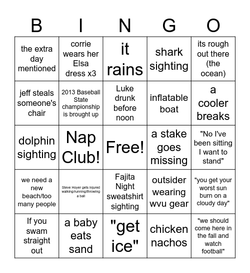 Beach Bingo Card