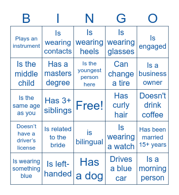 Bridal Shower BINGO Card