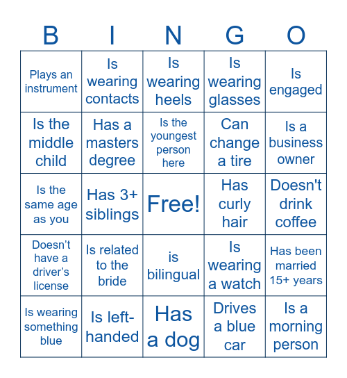 Bridal Shower BINGO Card