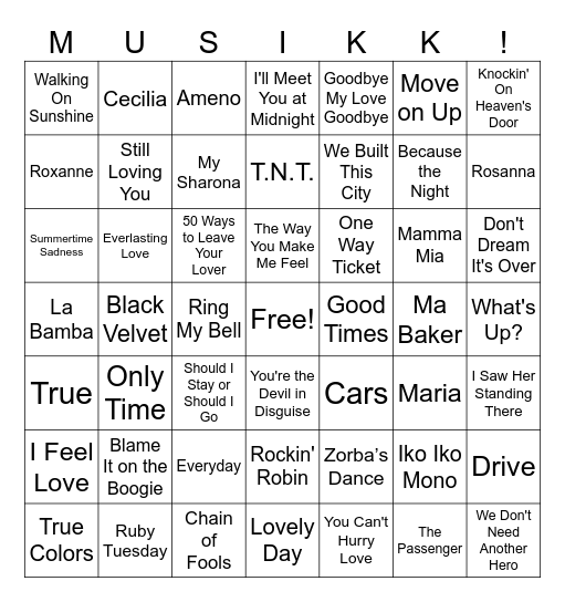 Vinstogo Musikkbingo 9 Bingo Card