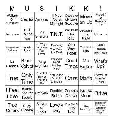 Vinstogo Musikkbingo 9 Bingo Card