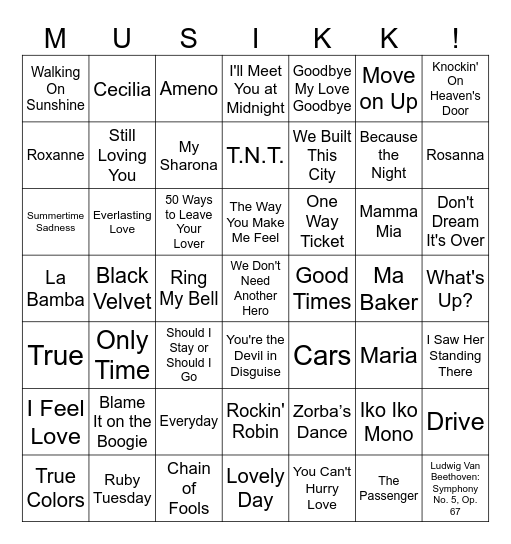 Vinstogo Musikkbingo 9 Bingo Card