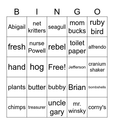 Wimpy Kid Bingo Card
