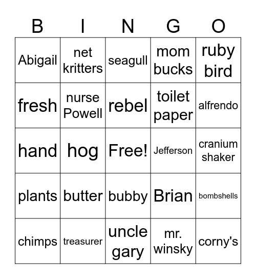 Wimpy Kid Bingo Card