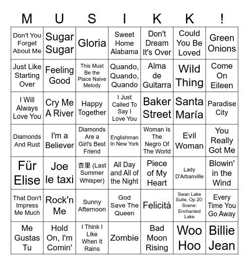 Vinstogo Musikkbingo 10 Bingo Card