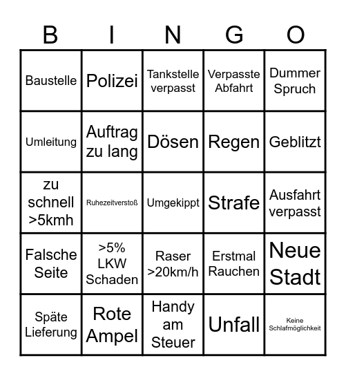 ETS2 Bingo Card