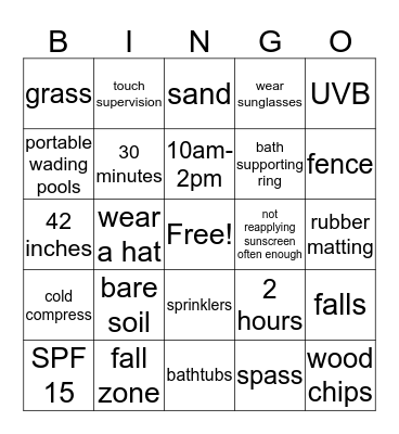 Summer Safety Bingo! Bingo Card