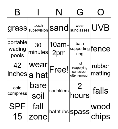 Summer Safety Bingo! Bingo Card