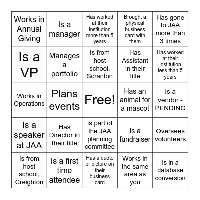 JAA 2024 Bingo Card