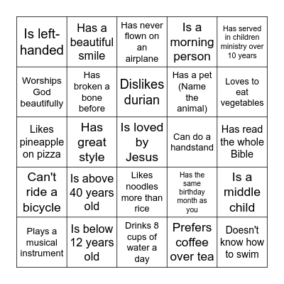 I Met Someone Who.... Bingo Card