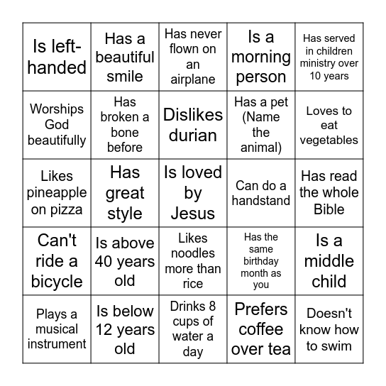 I Met Someone Who.... Bingo Card