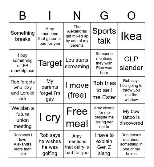 Daryn’s World Colliding Weekend Bingo Card