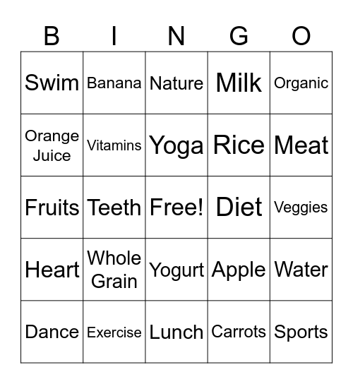 Health Bingo Card