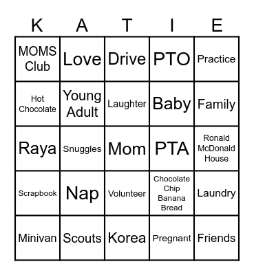 Super MOM Bingo Card