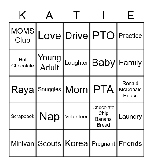 Super MOM Bingo Card