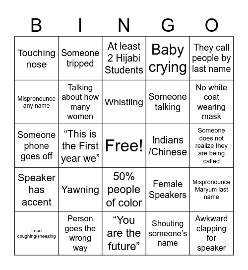 Maryum’s White Coat Bingo Card Bingo Card