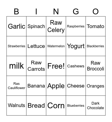 Food Bingo Card