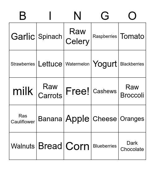 Food Bingo Card