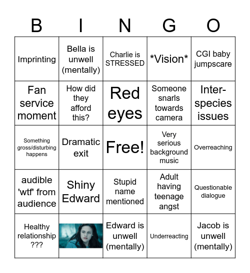 Breaking Dawn: Part 1 Bingo Card