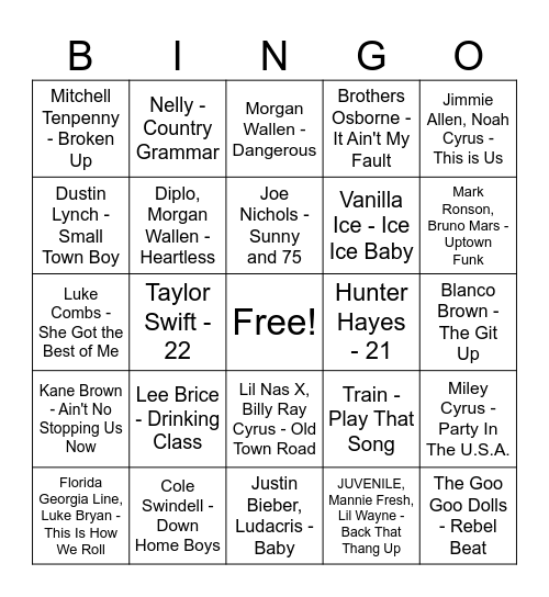 Chad's BDay Playlist #2 Bingo Card
