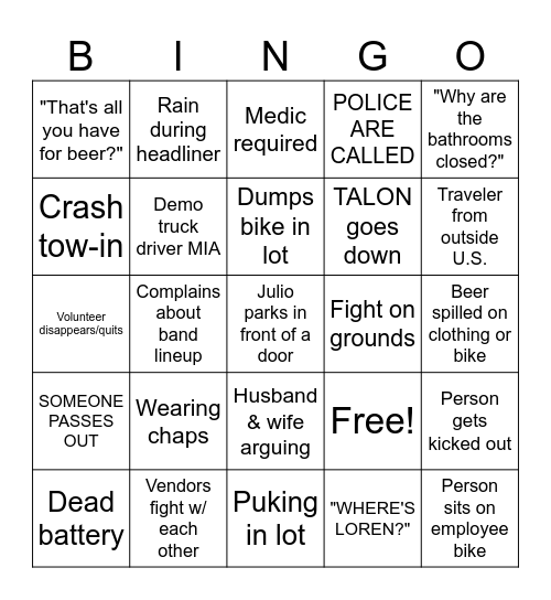 RALLY BINGO Card