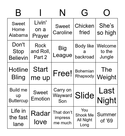 Music Bingo Card