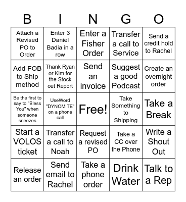 Customer Service BINGO Card