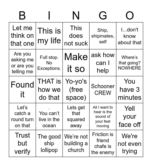 Captain Jay Bingo Card