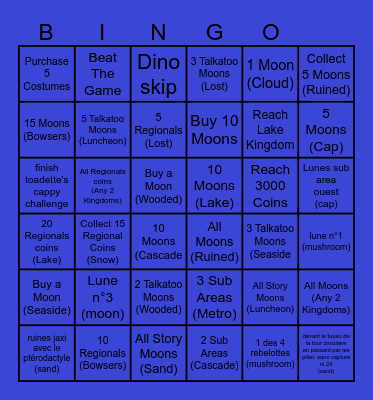 Super Mario Odyssey Challenges Bingo Card