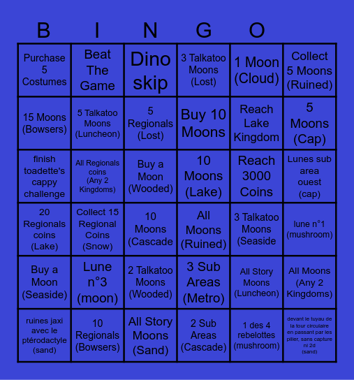 Super Mario Odyssey Challenges Bingo Card