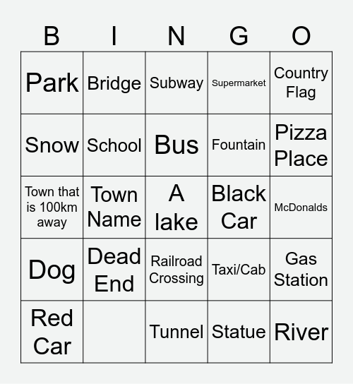 Geoguessr Bingo Card