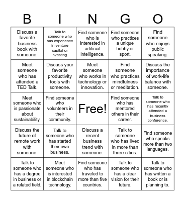 Start a convo, find someone that has something in common check the box Bingo Card