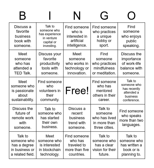 Start a convo, find someone that has something in common check the box Bingo Card