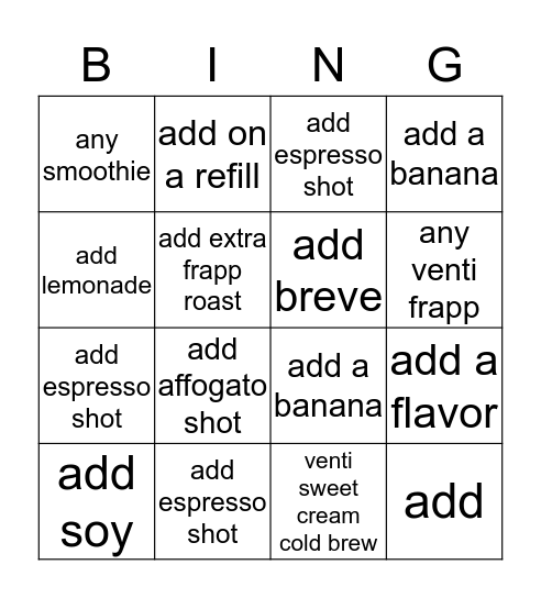 Bingo add-ons Bingo Card