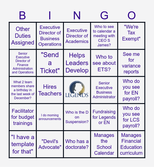 Legendary Bingo Card