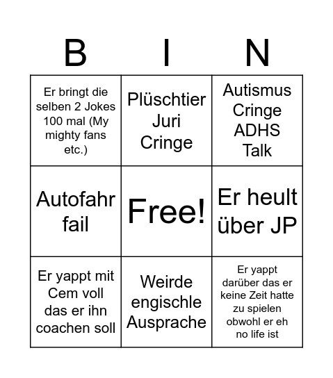 EXE Bingo Card