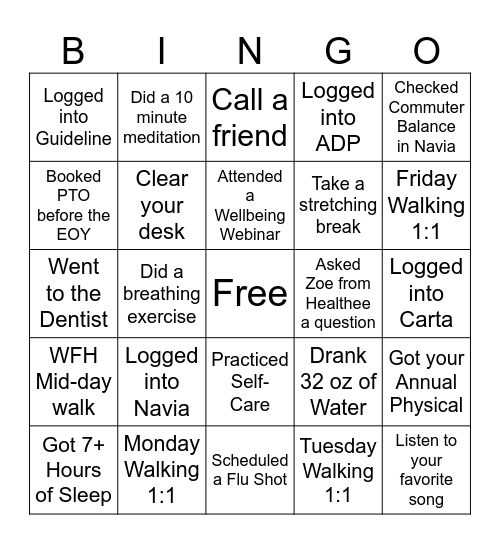 WELLBEING BINGO Card