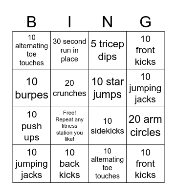 Fitness Bingo Card