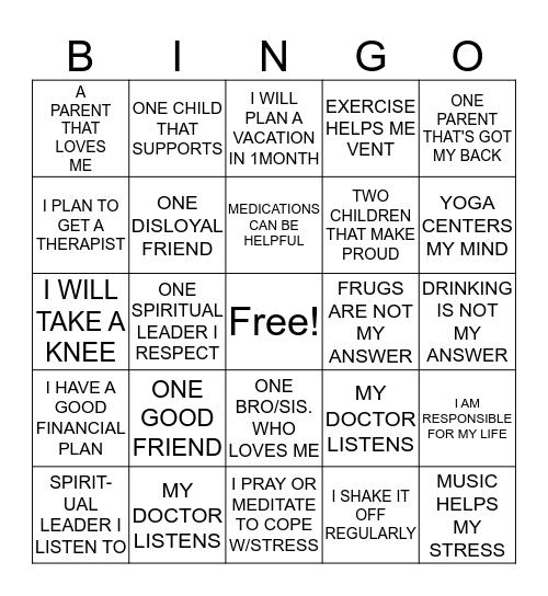 SUPPORTS IN MY LIFE Bingo Card