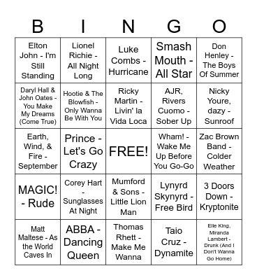 Reagan's Super Awesome Playlist: Vol. 1 Bingo Card