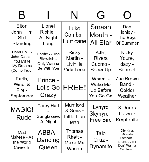 Reagan's Super Awesome Playlist: Vol. 1 Bingo Card