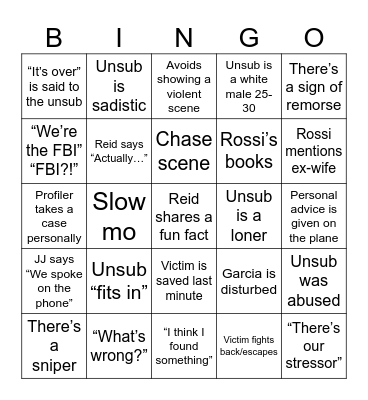 Criminal Minds Bingo Card