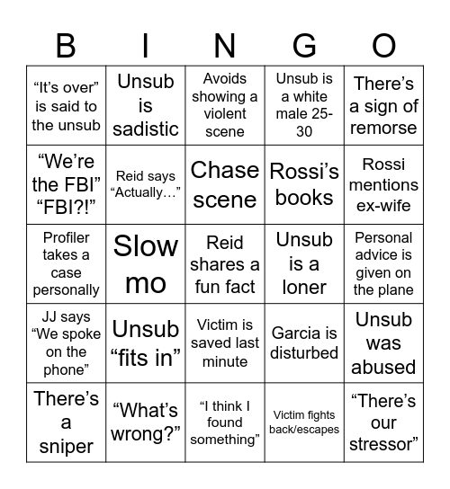 Criminal Minds Bingo Card