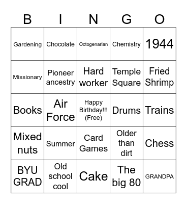 George's 80th Birthday!!! Bingo Card